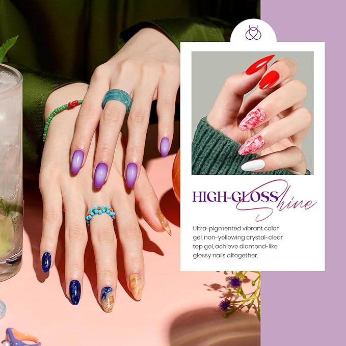 beetles Spring Gel Polish Set - Fingertip Palette, 32 Colors Valentines Polish Set with Base Top Coat Pink Red Blue Purple Brown Yellow Green Black White Uv LED Lamp Nails Gifts for Women