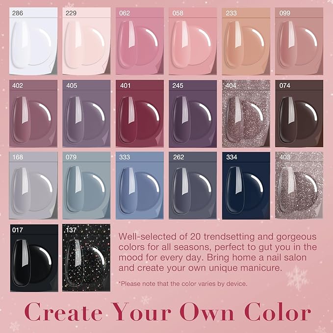 AZUREBEAUTY 31 Pcs Dip Powder Nail Kit Starter All Season 20 Colors Glitter Nude Gray Acrylic Nail Dip Powder System Essential Liquid Set for French Nails Art Manicure DIY Salon Gift for Women