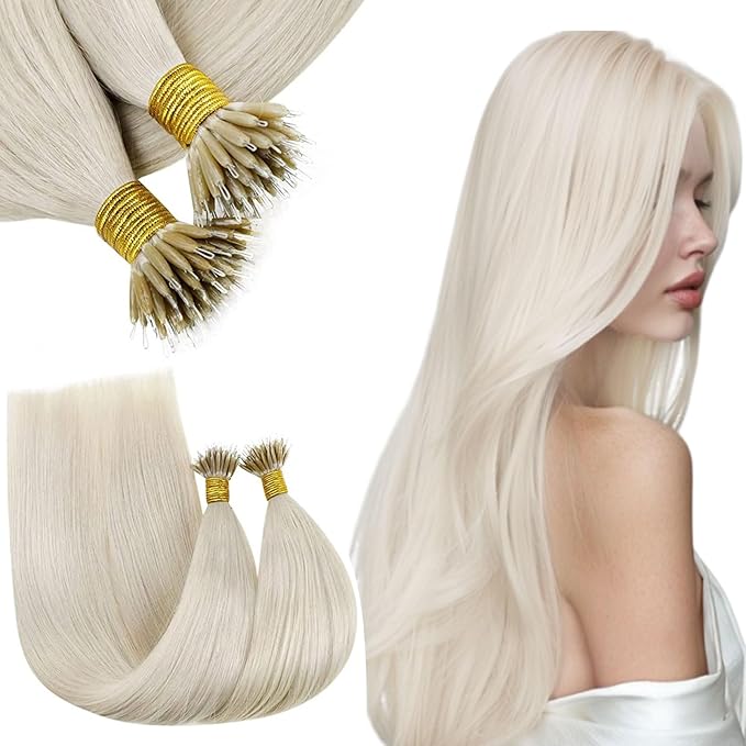 RUNATURE Blonde Nano Bead Hair Extensions Real Human Hair 16 Inch Nano Ring Hair Extensions for Women Cold Fusion Hair Extension No Glue Remy Natural Tangle Free Hair 50g 50s