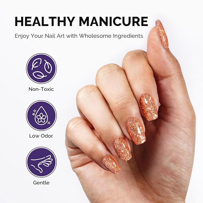 MelodySusie Galaliver Orange Glitter Gel Nail Polish, 15ML Shimmer Orange Sparkle Gel Polish Soak Off UV LED Cured Long Lasting Gift for Women DIY Nail Design Nail Art Manicure X13