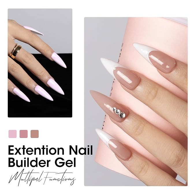 Gellen Builder Gel Kit - Nail Extension Kit 4 Colors Nude Baby Pink Naked Purple Rose Brown Hard Gel Nail Builder 15ml