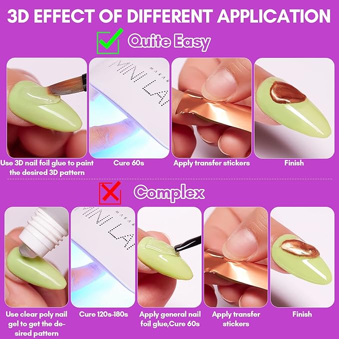 Makartt 3D Nail Foil Glue with Nail Rhinestone Glue for Nails Bundle, 8ml Foil Transfer Gel Foil Adhesive Glue, Super Strong Gel Nail Glue for Rhinestones for Nails