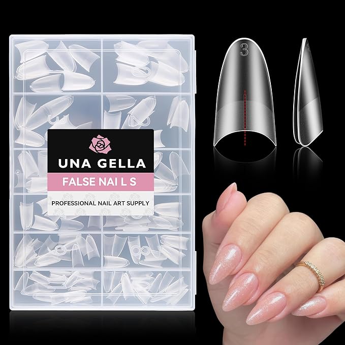 UNA GELLA Medium Almond Gel Nail Tips: Full Matte Almond Shape Nail Tips Half Cover 216pcs Medium Almonds Press On Nails DIY Salon for Fake Acrylic False Nails 12 Sizes, Saving Design Gelly Tips