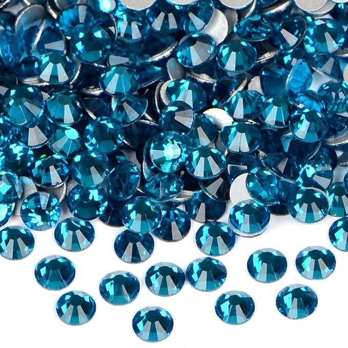 1440PCS Art Nail Rhinestones Non Hotfix Glue Fix Round Crystals Glass Flatback for DIY Jewelry Making with one Picking Pen (ss20 1440pcs, Blue Zircon)