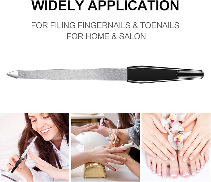12 Pcs Metal Nail File 6.7 Inch Stainless Steel Nail File Double Sides with Anti Slip Handle Fingernails Toenails Manicure Tool for Woman and Men(Black)