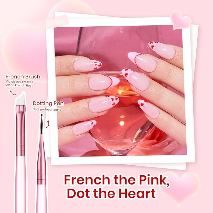 Beetles Nail Art Brushes 6pcs – Cherish Nail Art Tools Liner Brushes for Nails Dotting Tool Gradient French Manicure Design Pen with Heart Palette Brush Holder Pouch Bag, DIY Gift for Women