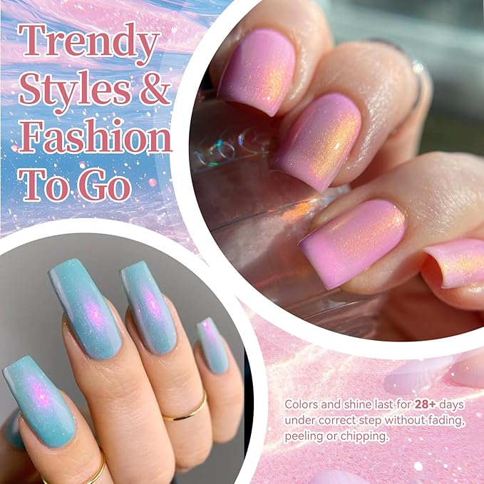 Born Pretty Pearl Gel Nail Polish Set 6 Colors Spring Summer Aurora Iridescent Shimmer Pearl Pink Purple White Mermaid Nail Drawing Gel Polish Shell Aurora Effect Nail Gels DIY Gift