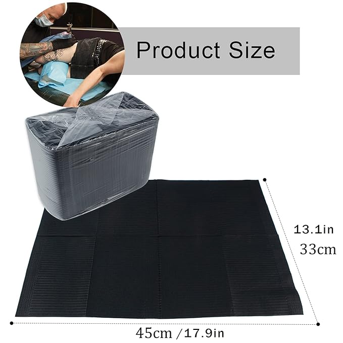 125PCS Disposable Nail Art Table Towels Mat 13" X 17" Waterproof 3 Ply Nail Art Mat Paper Sheet Clean Pads Tattooing Table Mat Nail Table Cover Tattoo Supplies (Black)
