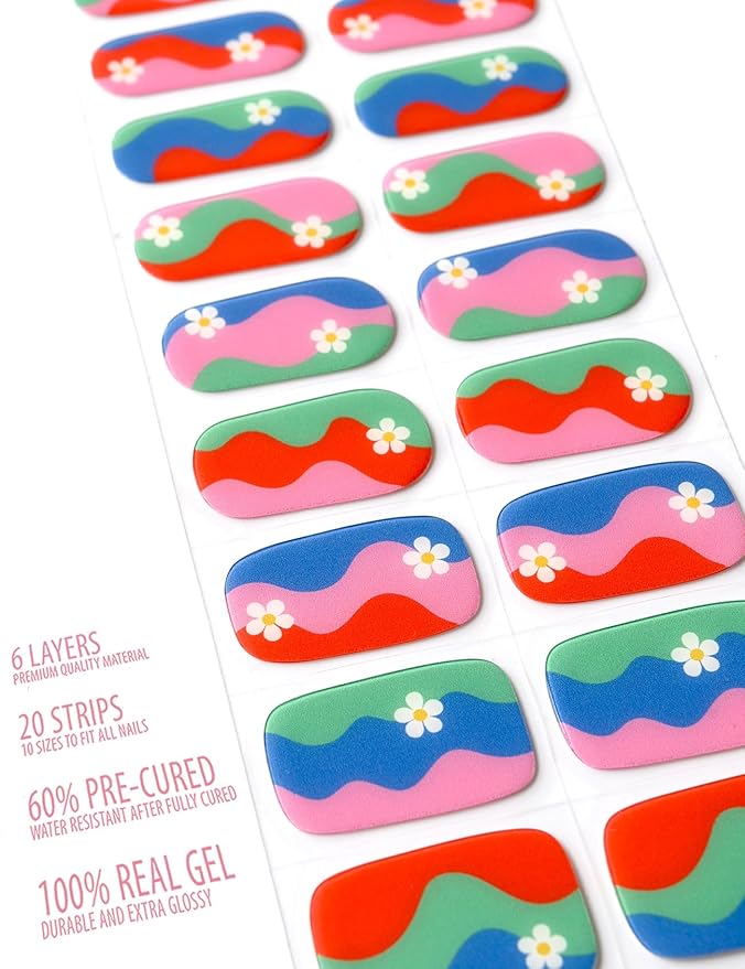 Semi Cured Gel Nail Strips, 20 pcs Nail Wraps, Glaze Stickers, Salon Quality French Manicure, Full Decal Gel Polish Strips, Long Lasting SCG, Easy on, UV Required (Tutti Frutti)