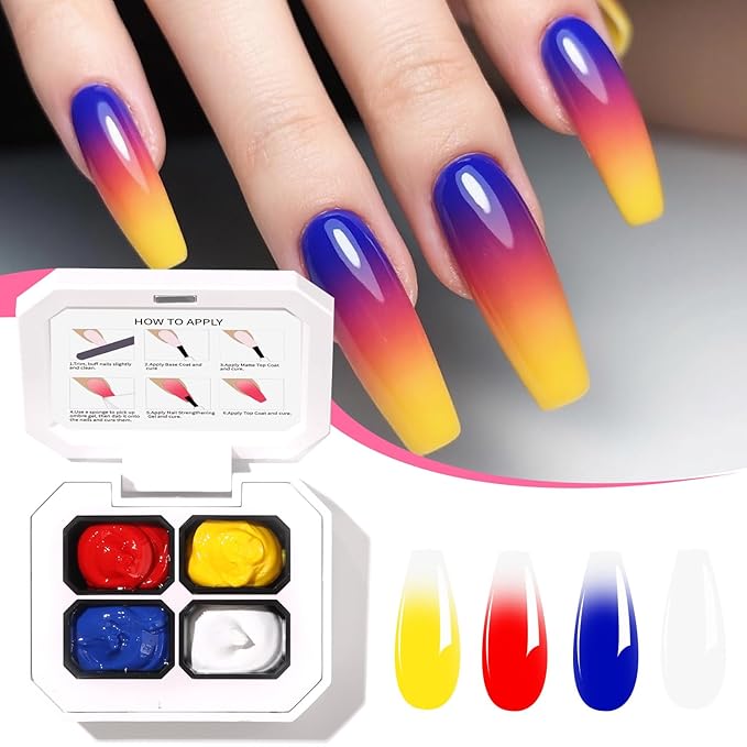 AIJIMEI Ombre Gel, Gradient Painting Gel, Ombre Gel Nail Polish, Including 100 Nail Sponges And Grabbing Pen Suitable For Salons And Family DIY(A10)
