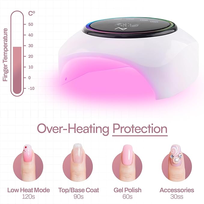 M - HaloLite LED Nail Curing Lamp 98W, 32 LEDs, Wireless Rechargeable with 5200mAh Battery, Fast UV/LED Gel Nail Dryer for Salon & Home Use, Long-Lasting, Portable, Cordless Design (White)