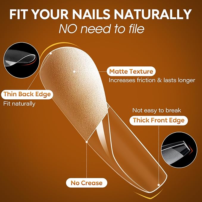 Nicedeco Coffin Nails Tips 216pcs Soft Gel Nail Tips Full Cover False Nails Pre-shaped Clear Acrylic Press on Nails 12 Sizes - 010