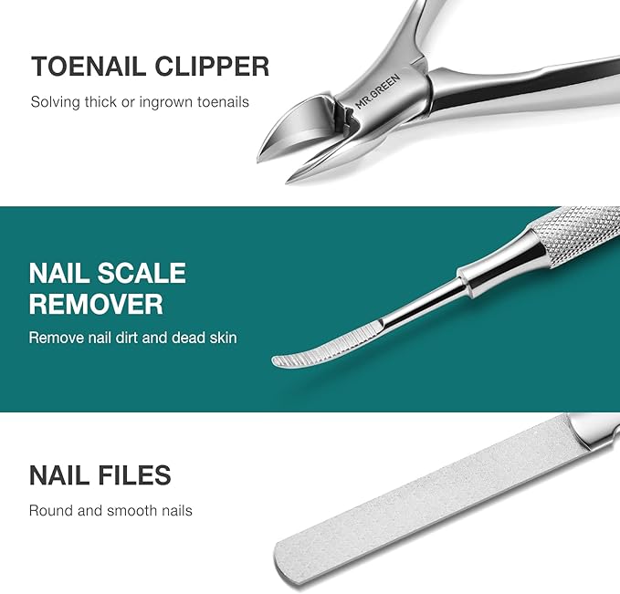 MR.GREEN Pedicure Knife Set Professional Ingrown Toenail Clippers Foot Care Tools Stainless Steel Nail Cuticle Nippers Remover Kits (7 Pcs Set)