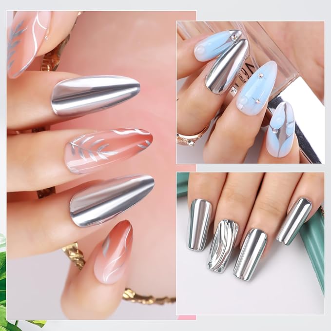 Makartt Mirror Shine Gel 8ml, Silver Metallic Chrome Painting Gel Nail Polish for Nail Art, 3D Line Art & French Tips, Soak Off UV/LED Cure, High Gloss Mirror Effect