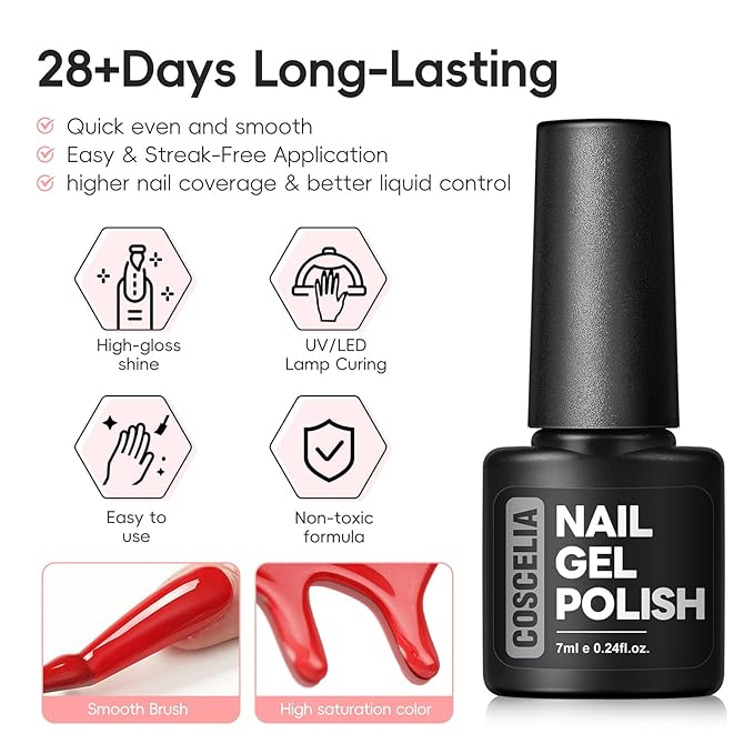 COSCELIA 40PCS Gel Nail Polish Set, 7ml 35 Colors Gel Polish with 5pcs Top and Base Coat Nude White Pink Red Blue Spring Colors All Seasons Nail Art Manicure Starter Kit Gifts for Women