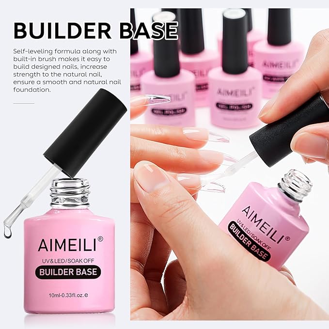 AIMEILI Sheer Color Builder Base Gel for Nails, Hema Free, Cruelty Free, Vegan, No Need Slip Solution, Soak Off Gel Nail Polish 6pcs X 10ml - Kit Set 38