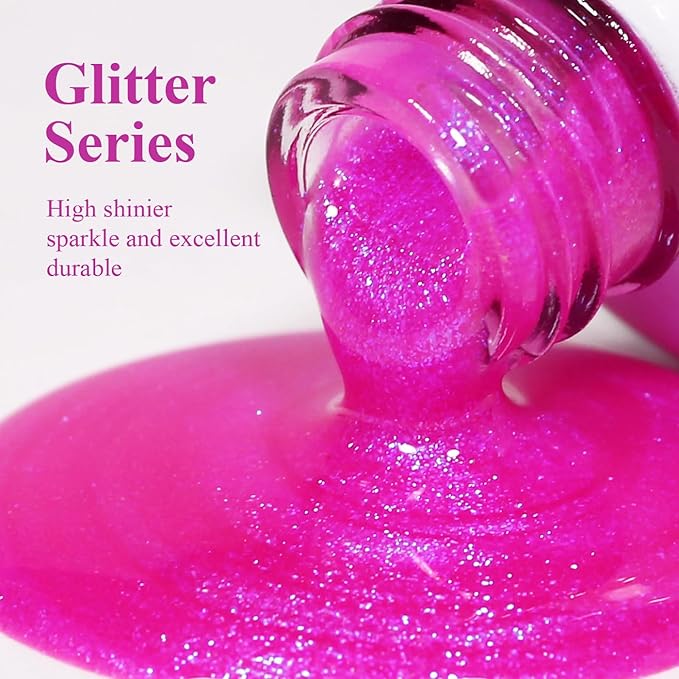 Imtiti Glitter Gel Nail Polish, 0.5 Fl Oz Pink Iridescent Glitter Gel Polish Soak Off LED UV Shimmer Sparkle DIY Art Starter Manicure Salon
