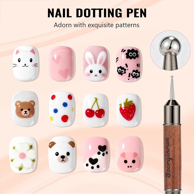 Kolinsky French Tip Nail Art Brush, Clean Up Brush for Gel Nail Polish, Wooden Handle with Dotting Tool