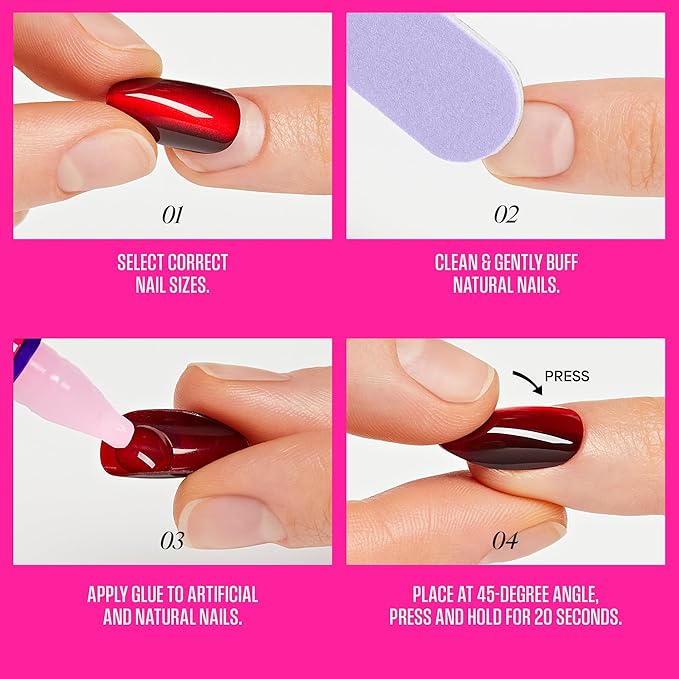 KISS LOVE Design Valentine's Day French Tip Press On Nails, Falling for Forever, Red, Medium, 32 Count