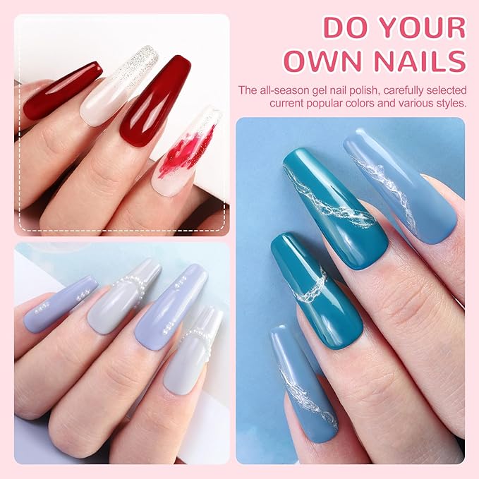 PEACECOLOR 60Pcs Gel Nail Polish Set - 55 Colors Gel Polish with Base Coat & 4 Effects Top Coat All Seasons Color Nail Polish Set Nail Kit Gifts for Women Girls Teens Nail Salon at Home