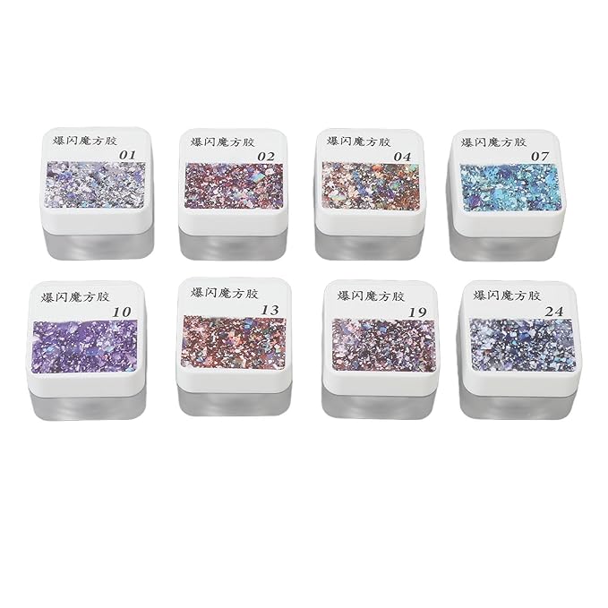 Nail Polish Glue Set 8 Colors Glitter Sparkling Sequins Nail Art Gel Paint for Nail Salon