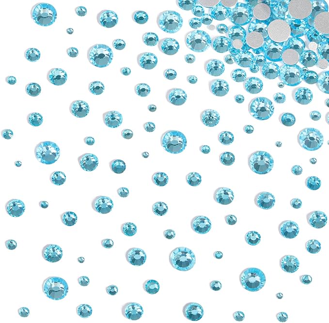 Beadsland 576pcs Flat Back Crystal Rhinestones Round Gems for Nail Art and Craft Glue Fix, Aquamarine, SS30,6.3-6.5mm