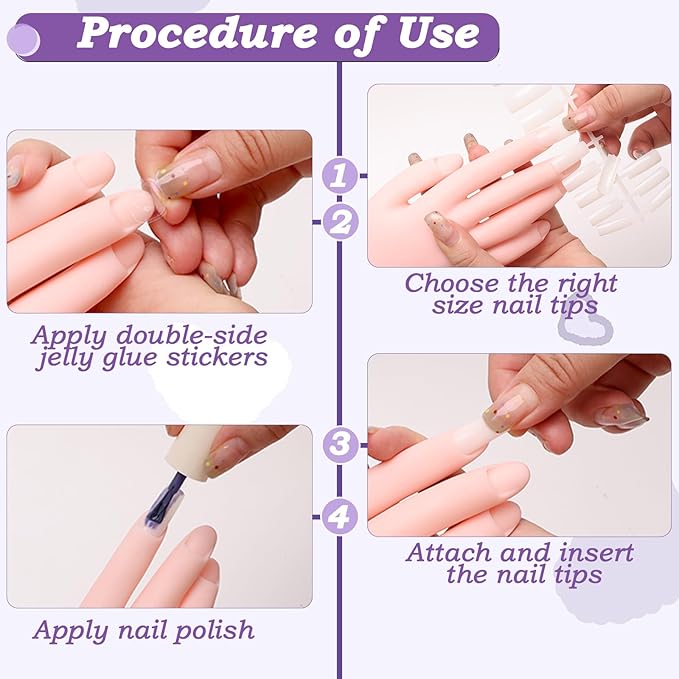 Practice Hand for Acrylic Nails, Nail Practice Hand with 100 Pcs Nail Tips 120 Pcs Double-side Jelly Glue Stickers Bendable Fake Hand Mannequin Hand for Nail Practice Manicure Beginners