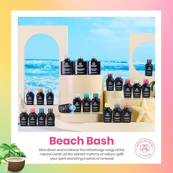 Beetles Gel Nail Polish Set - 20 Colors Gel Polish Pink Blue Green Yellow Pearl Color Gel with Base Glossy & Matte Top Coat Uv DIY Salon Manicure Kit Beach Bash Valentines Nails Gift for Women