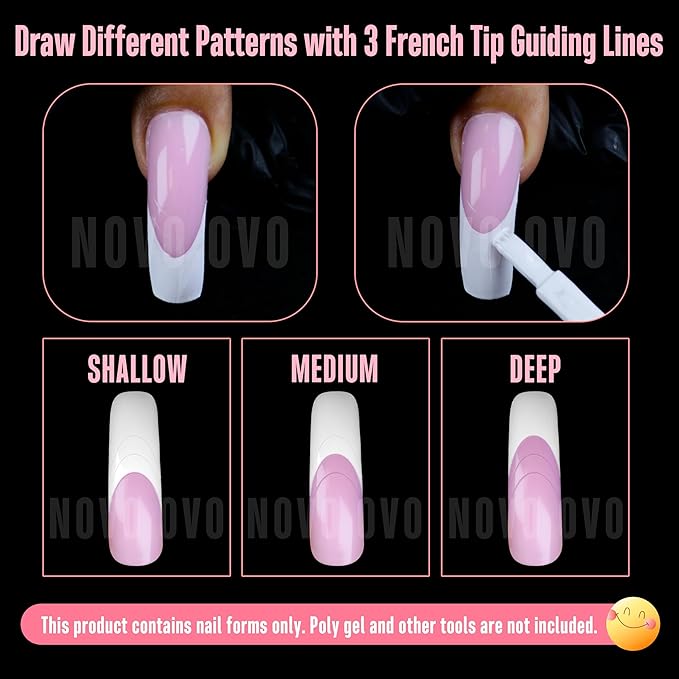 NOVO OVO Helloween Curved Square Nail Dual Forms for Poly Gel Extension with Guiding Line Inside, M L XL Reusable Full Cover Acrylic/Builder/Hard Gel Polygel Molds for Salon DIY x 15 sizes 150 Pcs