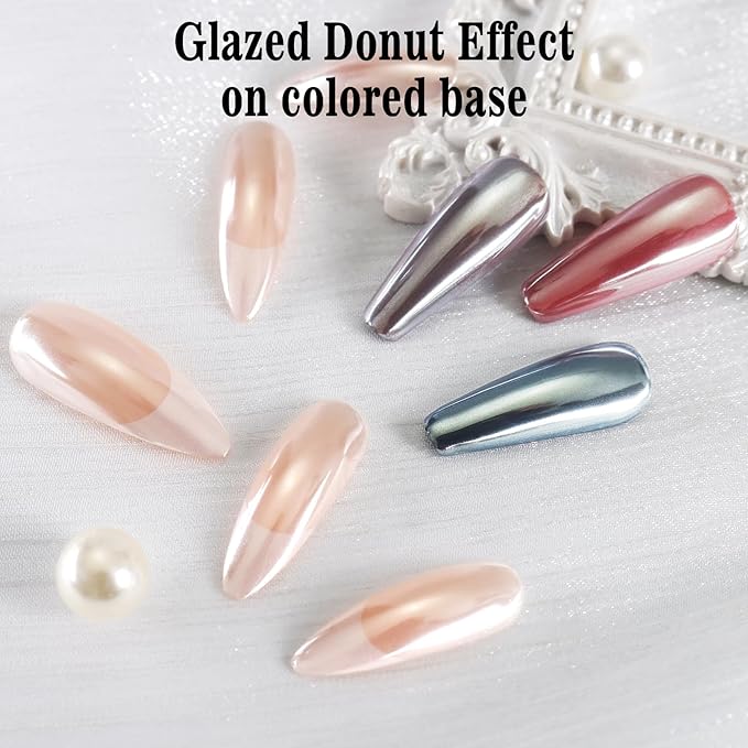 Allstarry Pearl Chrome Nail Powder, Iridescent Aurora White Chrome Nail Powder Metallic Mirror Effect White Glitter Clear Nail Chrome Powder for Nails Pearls Nail Accessories for Nail Art Salon DIY