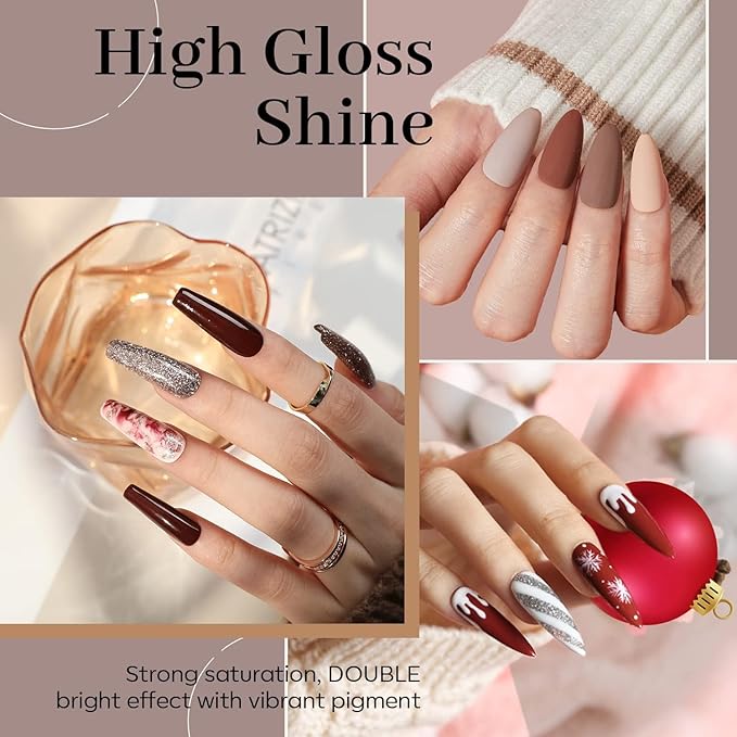 modelones Gel Nail Polish Set, 6 Colors Nude Brown Gel Polish Kit Glitter Champagne Gold Burgundy Wine Dark Red Nail Polish Soak OFF LED Manicure Nail Art DIY Home Salon Gift for Women