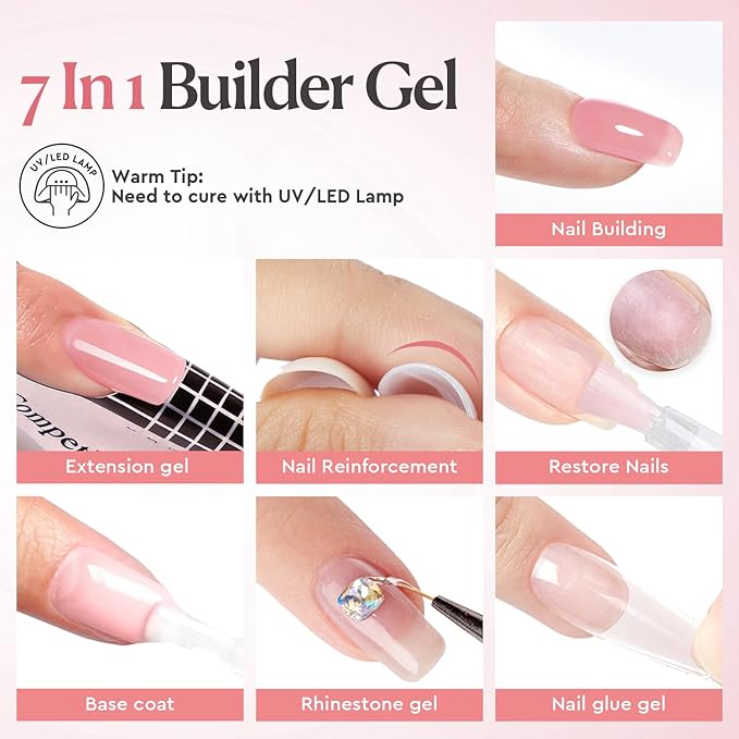 AZUREBEAUTY Builder Nail Gel, 18ml 7-in-1 Jelly Peach, Beginner Friendly, 30-Day Nail Strengthener Extension Glue, For Home Salon DIY & Gifts