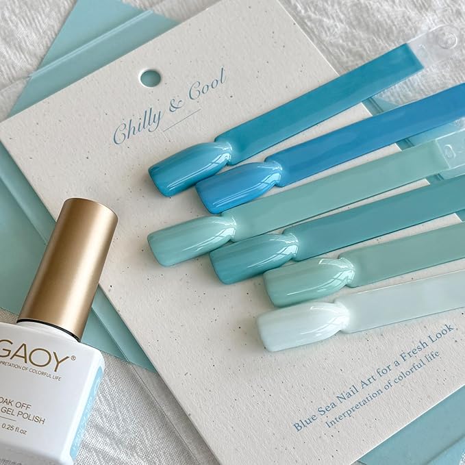 GAOY Blue Gel Nail Polish Set, 6 Colors Light Baby Blue, Soak Off UV Light Cure Gel Polish Kit for Nail Art DIY at Home