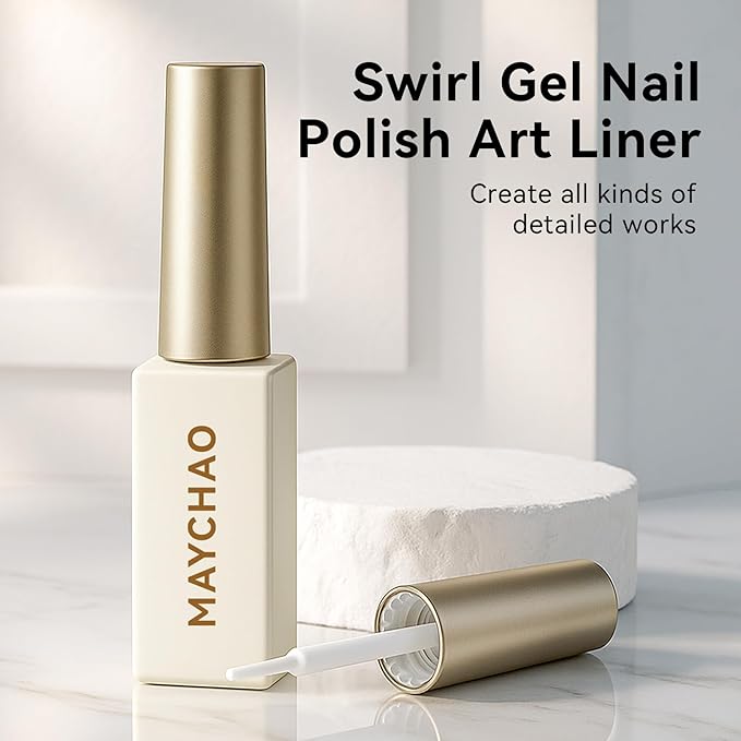 MAYCHAO Red Swirl Gel Liner Nail Art Polish, 8ml Classic Blood Red Gel Color Built-in Thin Brush, UV Light Cure for French Nail Tips DIY Manicure at Home Salon