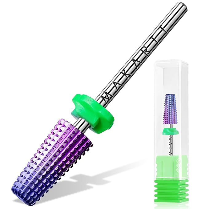 Makartt 5-in-1 Nail Drill Bits - 3/32" Shank Tungsten Carbide Tapered Bit for Fast Removal of Acrylic Nails, Hard Gel & Cuticles, Professional Nail E-File Bits for Nail Drill Machines (Fine, Purple）