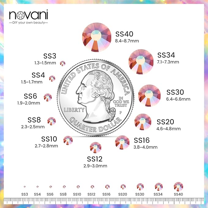 Novani Rhinestones 3000Pcs Flatback Crystal Round Loose Gemstones Glass Rhinestones for Crafts Makeup Nail Art Clothes Shoes DIY Decorations(SS6, 1.9-2.0mm,Amber)