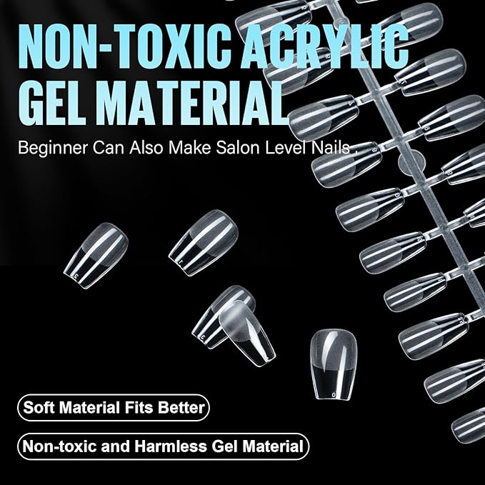 TOMICCA Medium Coffin Nail Tips, 240Pcs Half Matte Nail Tips, 15 Sizes Gel Nail Extension Tips Set, Full Cover Pre Shaped Acrylic Fake False Nails for Beginner and Professional DIY Nail Salon