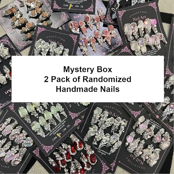 2Packs (20Pcs) Short Press on Nails Mystery Box Random Handmade Nails Manicure Charms Fake Nails Art Nail Kit press on nails for Women Party Holiday Photo Size M 1.5-2.5CM