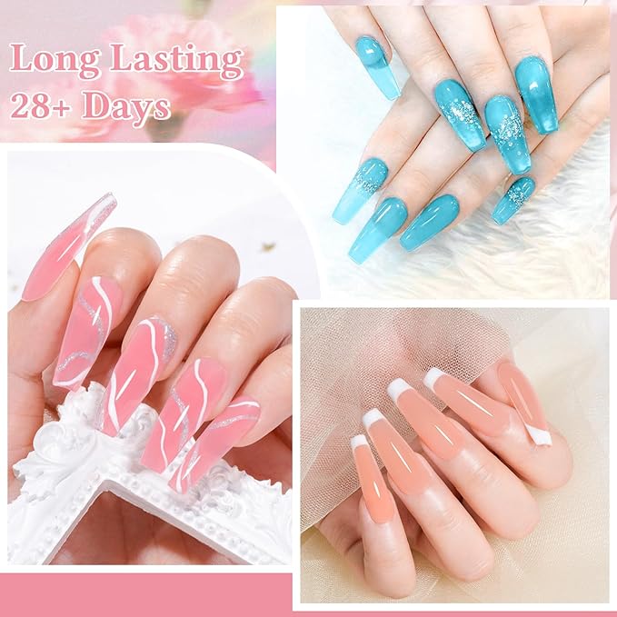 MEET ACROSS 30Pcs Jelly Gel Nail Polish Set Pastel Gel Polish Kit Pink Orange Green Semi-transparent Nail Polish Sheer Effect French Nail Art Gift for Women 26 Colors