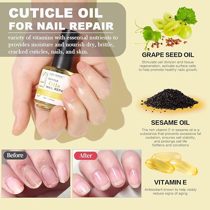 LOUINSTIC Gel Nail Remover & Cuticle Oil Kit – 30 ml Remover & Nourishing Oil, Gently Removes Gel Polish in 2–5 Minutes, Low Odor, No Soak or Foil Needed, Nourishes Natural Nails for At-Home DIY Care
