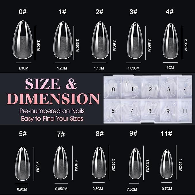 240pc Medium Almond Nail Tip and Gel Nail Glue