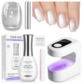 SAVILAND Glassy Cat Eye One-Step Gel Polish Kit: 5-In-1 Jelly Silver Magnetic Gel Nail Polish with Fast Curing Mini U V Nail Lamp Magnet CatEye Nails Home Easy To Use Women Gift 15ML Travel