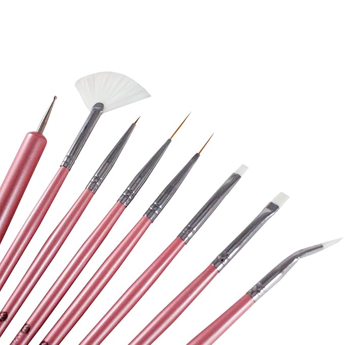Winstonia 8 pcs Professional Nail Art Brushes Tools Kit Set - 'Glam Gadgets' Detailer, Liner, Dotter, Fan Brush, Striping Brush, Uv Gel Brush, Angular Brush