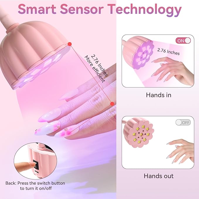 Makartt UV LED Nail Lamp - Gooseneck 34mW/cm² Flash Cure Lamp Rechargeable UV Light for Gel Nails with 4 Times & Auto Sensor USB Cordless Fast Curing Nail Art Design for Salon Home DIY (Pink)