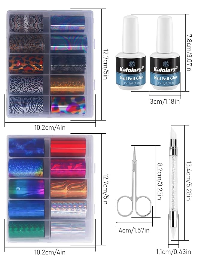 Kalolary 30ML Nail Foil Glue Gel with 20Pcs Foil Transfer Stickers Set, Laser Leopard Transfer Stickers DIY Decoration for Salon or Home Use