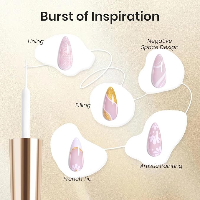 Beetles Gel Liner Nail Polish 6 Pcs White French Tip Liner Pink Black Red Glitters Gold Silver Painted Swirl Gel Polish Set Built in Thin Brush Soak off Uv Led Lamp Nail Art Gifts for Women