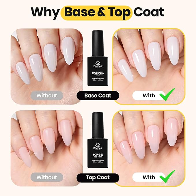 Beetles Builder Gel for Nails,3 Pcs Clear Builder Nail Gel with Base & Top Coat Gel for Nail Strengthening Apex Building Extension for Beginner DIY Salon at Home,UV & LED Lamp Needed