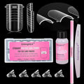 Poly Gel Nail Kit For Toes and Fingers,GlimightyX Straight Flat Dual Forms Reusable for Polygel,Pre-etched No-file Needed, 16 Sizes,with 1.35oz Nail Slip Solution, Dual-Ended Brush,Nail File &5 Clips