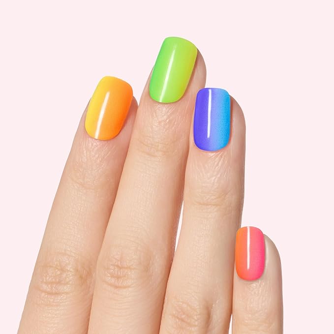 Dashing Diva Glaze Nail Strip Set - Rainbow Pop - Long Lasting, Chip Resistant, Semi-Cured Gel Nails - 4-Piece Manicure Kit with 32 Strips