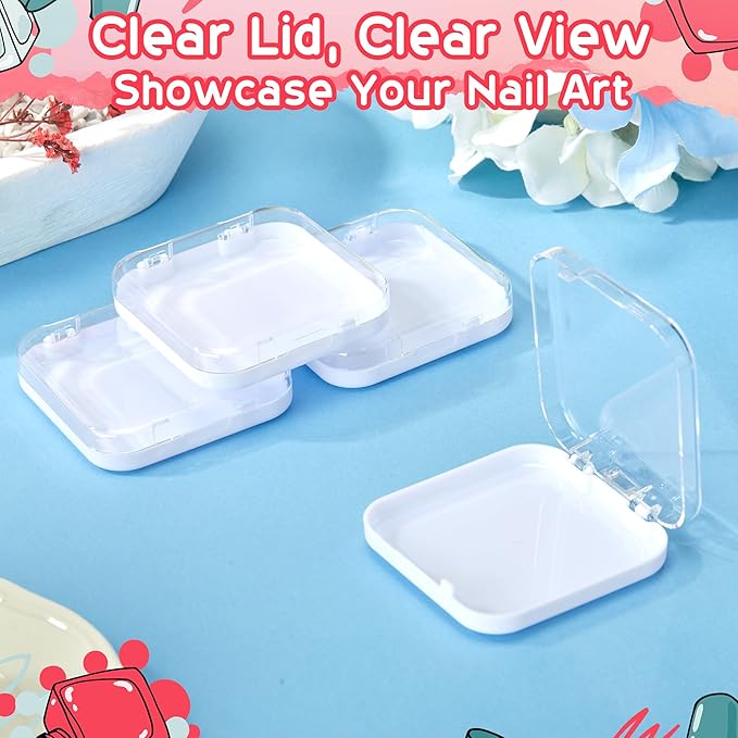 48 Pcs Press on Nail Boxes with 180 Pcs Adhesive Double Sided Tape Acrylic Press on Nail Packaging Cases White Transparent Storage Case Organizer for Display Art Salon Supplies